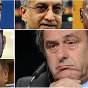 Från nedre vänsterkant och upp: Jerome Champagne, Ali al Hussein, Gianni Infantino, Sheikh Salman Bin Ebrahim al Khalifa, Tokyo Sexwale. Stora bilden: Michel Platini.