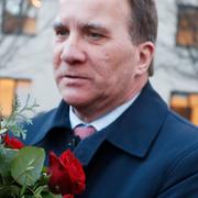 Stefan Löfven på väg till Olof Palmes grav. 