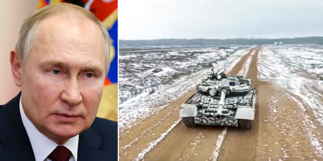 Vladimir Putin/rysk stridsvagn i Belarus. TT