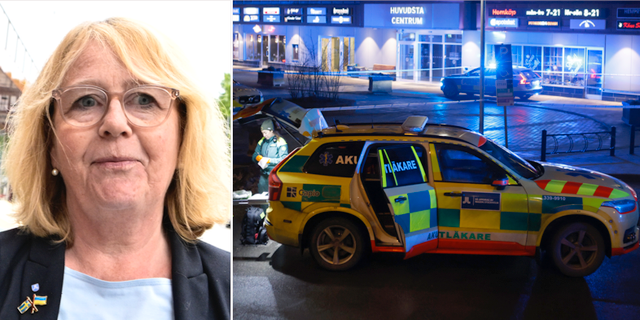  Irene Svenonius (M)/Läkarbil på plats efter en skottlossning i Stockholm. TT