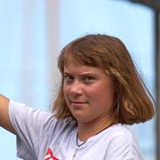 Greta Thunberg ombord ett av skeppen i konvojen.