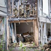 Förödelse efter explosionen i Uppsala. 