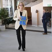 Finansminister Elisabeth Svantesson (M) i samband med budgetdebatten i riksdagen.