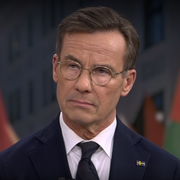Kristersson under debatten.