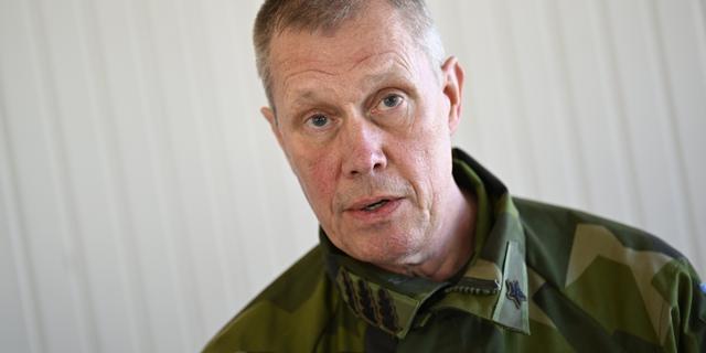 Brigadgeneral Stefan Andersson som är övningsledare för Aurora 23 på en pressträff 17 april. Han understryker övningens betydelse inför ett Natointräde och säger till GP att han kallar Aurora för ”den viktigaste träningsmatchen vi genomför innan vi går in i alliansen”. Pontus Lundahl/TT