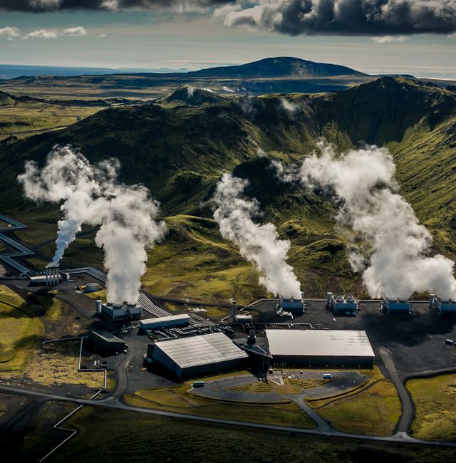 In this undated image provided by Climeworks AG shows a geothermal power plant near Reykjavik, Iceland. The Iceland plant, called Orca, is the largest such facility in the world, capturing about 4,000 metric tons of carbon dioxide per year. Arni Saeberg / AP