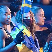 Felicia i greenroom under semifinalen.
