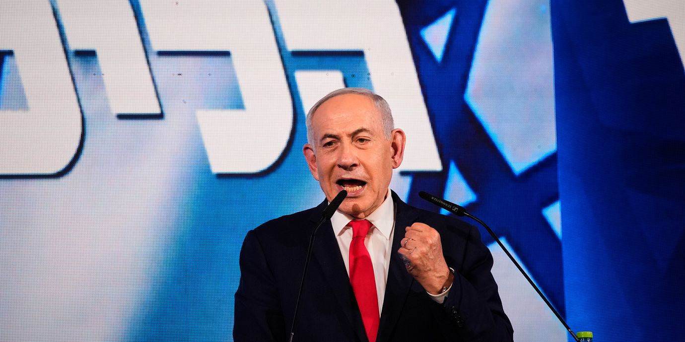 Israels sittande premiärminister Benjamin Netanyahu på valnatten.