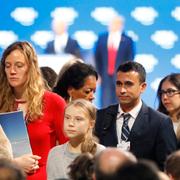 Greta Thunberg och andra på Davosmötet i dag.