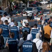 Palestina journalister under en demonstration i november förra året. 