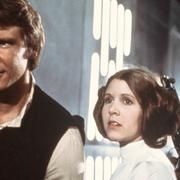 Harrison Ford, Carrie Fischer och Mark Hamill som Han Solo, prinsessan Leia och Luke Skywalker