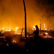 Brandsoldater kämpar mot lågorna i Careiro Castanho, Amazonas, Brasilien, 21 oktober 2023.