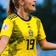 Anna Anvegård i matchen mot Lettland den 3 september.