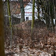Skogspartiet utmed Frölichs väg med Drömmarnas hus i bakgrunden på Rosengård i Malmö.