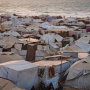 Tältläger med palestinier på flykt.