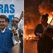 President Juan Orlando Hernández och protester till stöd för Salvador Nasralla. Arkivbilder