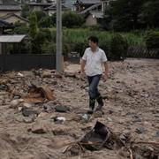 Bild från en totalförstörd gata i Saka, Hiroshima i Japan tidigare i veckan. 