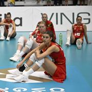 Belgiens damlandslag i volleyboll efter matchen mot Sverige förra veckan. 