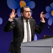  Sverigedemokraternas partiledare Jimmie Åkesson talar under partiets landsdagar i Karlstad.
