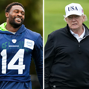Footballstjärnorna DK Metcalf (vänster) och Sam Darnold (höger) är ungefär lika långa och tunga som Donald Trump. Åtminstone om man ska lita på Trumps senaste hälsokontroller.