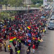 Protester mot olaglig guldutvinning i Accra, Ghana. 5 oktober 2024.