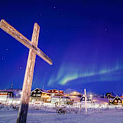 Norrsken över Grönlands huvudstad Nuuk.