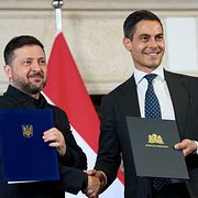 Ukrainas president Volodymyr Zelenskyj och Nederländernas premiärminister Rob Jetten.