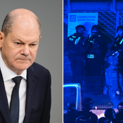 Olaf Scholz/polis på plats i Hamburg.