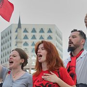 Demonstration i Tirana, Albanien den 3 juni 2026.