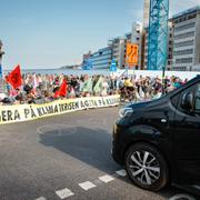 Klimataktivister från organisationen Extinction Rebellion upprättade en vägspärr vid Slussen i Stockholm i augusti 2022.