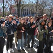 Studentprotester på Harvards campus tidigare i veckan. 