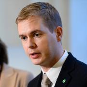 Isabella Lövin och Gustav Fridolin vid dagens presskonferens.