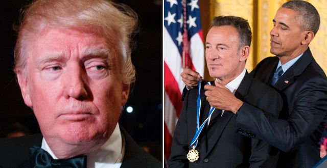 Donald Trump, Barack Obama ger Bruce Springsteen ”Presidential Medal of Freedom”. Arkivbilder. AP