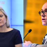 Magdalena Andersson (t.v) och John Hassler, ordförande för Finanspolitiska rådet. Arkivbild.