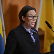 Utrikesminister Maria Malmer Stenergard (M) då riksdagen arrangerar ett seminarium för att uppmärksamma årsdagen av Rysslands fullskaliga invasion av Ukraina.