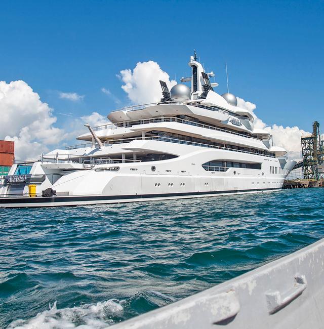 The superyacht Amadea is docked at the Queens Wharf in Lautoka, Fiji, on April 13 2022. Leon Lord / AP