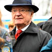 Kung Carl Gustaf talar med scouter i Rådhusparken i Jönköping, 16/2.