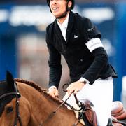 Henrik von Eckermann med hästen King Edward under Global Champions Tour på Stockholms Stadion.