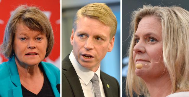 Ulla Andersson (V), Per Bolund (MP), Magdalena Andersson (S). TT