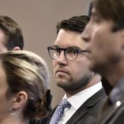 Sverigedemokraternas gruppledare Mattias Karlsson, Paula Bieler, partiledare Jimmie Åkesson och partisekreterare Richard Jomshof.