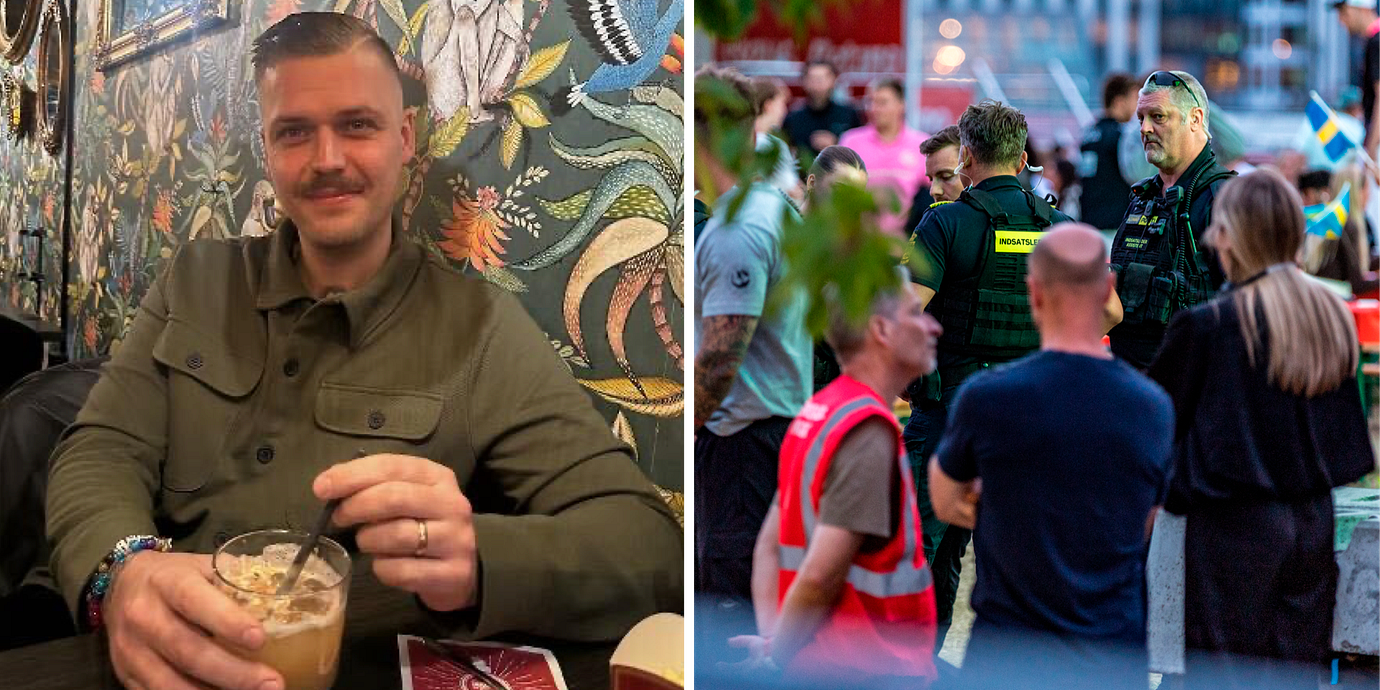 Christian Zedig till vänster, polis på plats vid  VM-evenemanget i Köpenhamn.