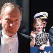 Prinsessan Estelle och, prins Carl Philip och kungen flankerade av Lindwall och Hedman