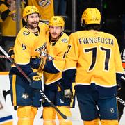 Nashville Predators Filip Forsberg (vänster) har gjort 43 mål under säsongen.  