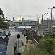 Illustrationsbild. Brinnande gas i Ebocha, Nigeria.