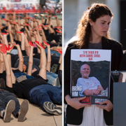 Manifestationen i Tel Aviv/Aviv Siegel och hennes dotter Elan talar i Washington tidigare i april.