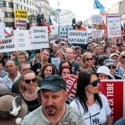 Runt 100 000 personer demonstrerade i Prag.