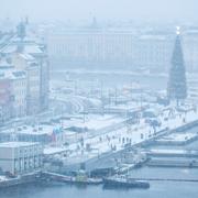 Vy över Skeppsbron i Stockholm, 25 december 2020. 