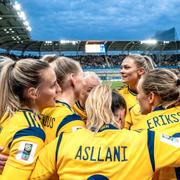 Svenska laget efter Asllanis mål.