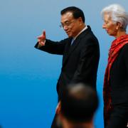 Kinas premiärminister Li Keqiang tillsammans med IMF-chefen Christine Lagarde. Arkivbild. 