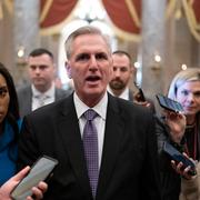 Rep. Kevin McCarthy, R-Calif., talk to reporters as he walks to his office after the House adjourned as the House meets for a second day to elect a speaker and convene the 118th Congress in Washington, Wednesday, Jan. 4, 2023. (AP Photo/Jose Luis Magana)  DCJL126